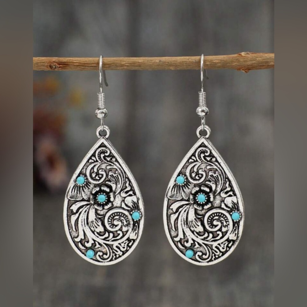 Western Bohemian Silver and Turquoise Earrings
